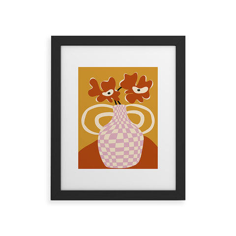 Miho Checkered retro flower pot Framed Art Print