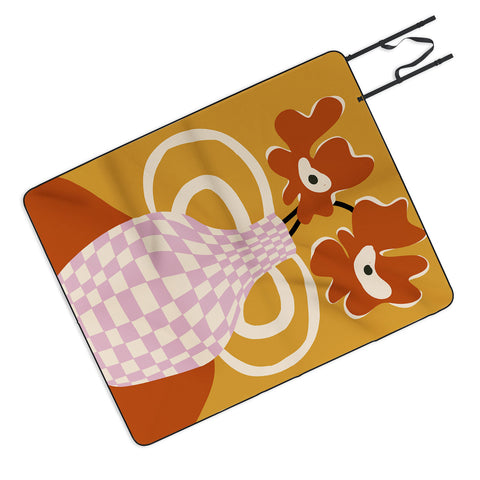 Miho Checkered retro flower pot Picnic Blanket