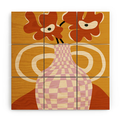 Miho Checkered retro flower pot Wood Wall Mural
