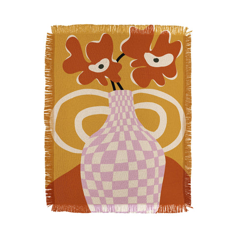 Miho Checkered retro flower pot Throw Blanket