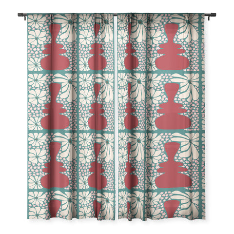 Miho Happy Retro flower vase 1 Sheer Window Curtain