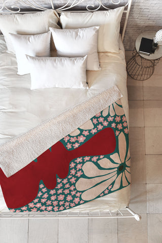 Miho Happy Retro flower vase 1 Fleece Throw Blanket