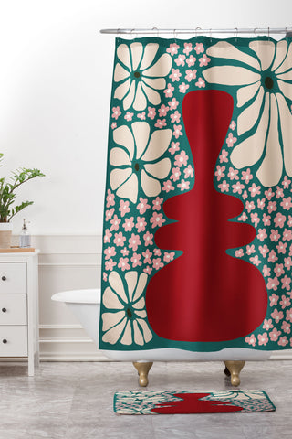Miho Happy Retro flower vase 1 Shower Curtain And Mat