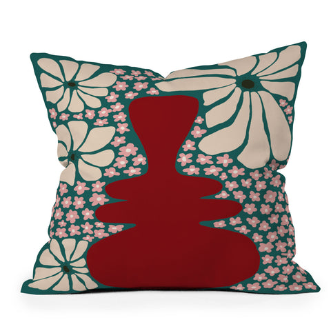 Miho Happy Retro flower vase 1 Throw Pillow