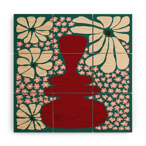 Miho Happy Retro flower vase 1 Wood Wall Mural