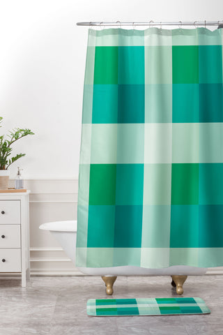 Miho retro color illusion blue green Shower Curtain And Mat