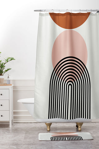Miho terracotta sun and moon abstract Shower Curtain And Mat