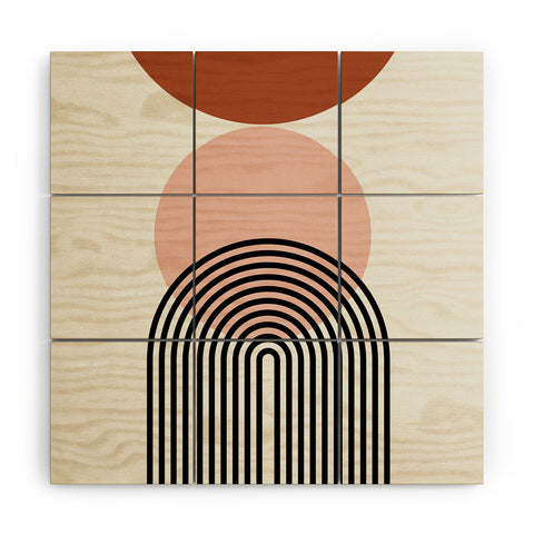 Miho terracotta sun and moon abstract Wood Wall Mural