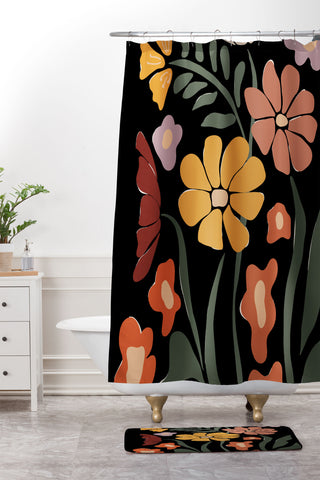 Miho TROPICAL floral night Shower Curtain And Mat