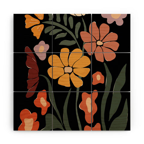 Miho TROPICAL floral night Wood Wall Mural