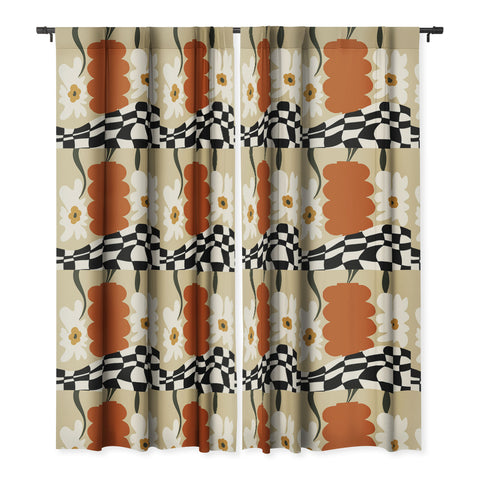 Miho Vintage matisse floral check Blackout Window Curtain