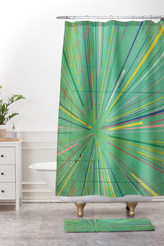 MIK Rays Blue Shower Curtain And Mat