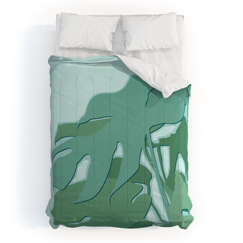 Mile High Studio Minimal Monstera Leaves Green Comforter