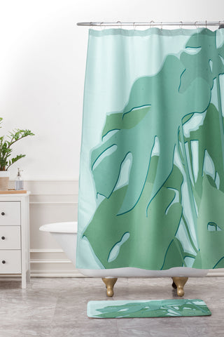 Mile High Studio Minimal Monstera Leaves Green Shower Curtain And Mat