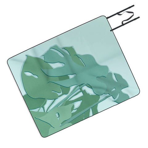 Mile High Studio Minimal Monstera Leaves Green Picnic Blanket