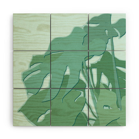 Mile High Studio Minimal Monstera Leaves Green Wood Wall Mural