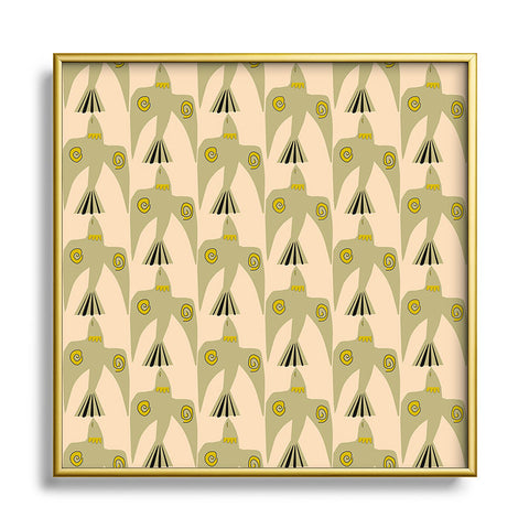 Mirimo Birds Pattern Olive Metal Square Framed Art Print
