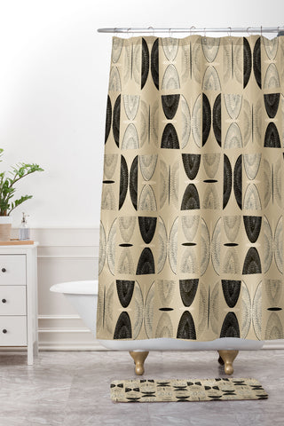 Mirimo Butterflies Abstract Beige Shower Curtain And Mat