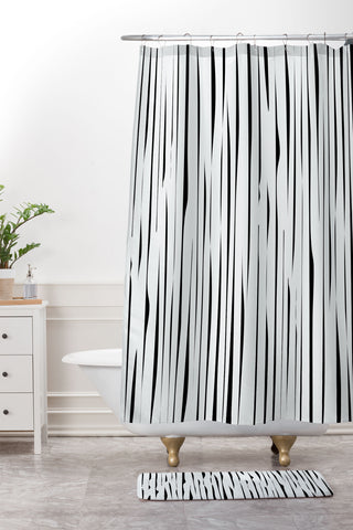 Mirimo Cascade Black on Grey Shower Curtain And Mat