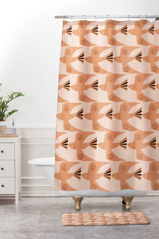 Mirimo Doves Terracotta Shower Curtain And Mat