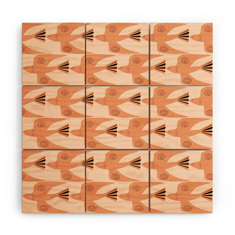 Mirimo Doves Terracotta Wood Wall Mural