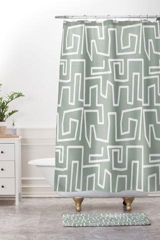 Mirimo Labyrinth Light Sage Shower Curtain And Mat
