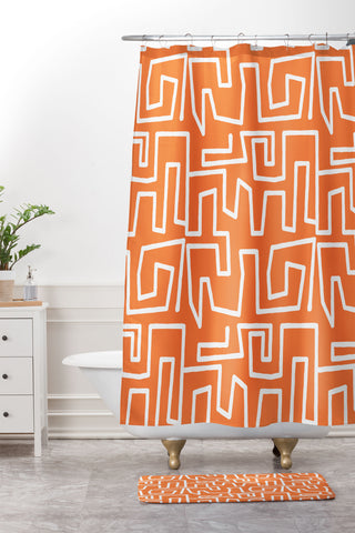 Mirimo Labyrinth Orange Shower Curtain And Mat
