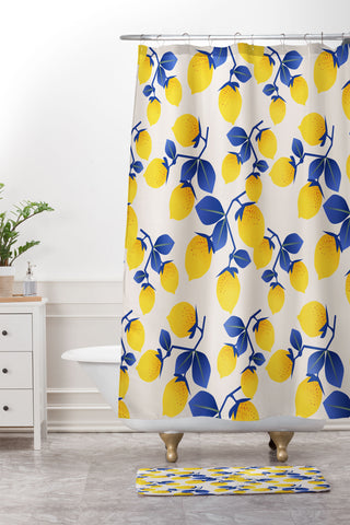 Mirimo Lemons Blue Shower Curtain And Mat