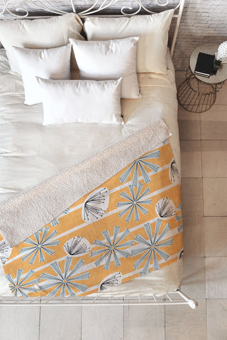 Mirimo Midcentury Floral Mustard Fleece Throw Blanket