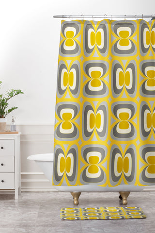 Mirimo Midcentury Yellow and Grey Shower Curtain And Mat