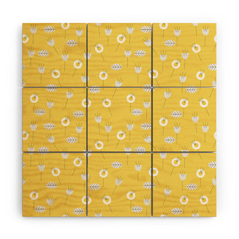 Mirimo Minimal Floral Yellow Wood Wall Mural