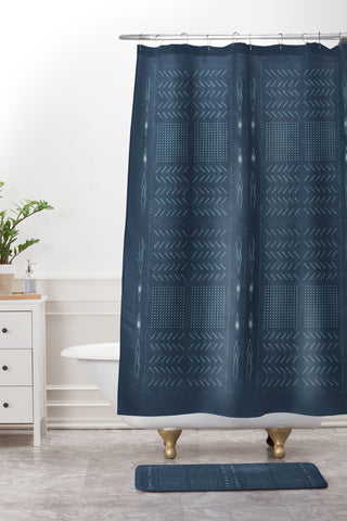 Mirimo Native Mudcloth Denim Shower Curtain And Mat