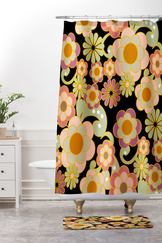 Mirimo Nostalgic 70s in Black Shower Curtain And Mat
