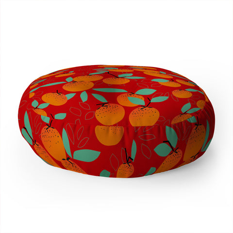 Mirimo Oranges on Red Floor Pillow Round