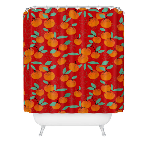 Mirimo Oranges on Red Shower Curtain