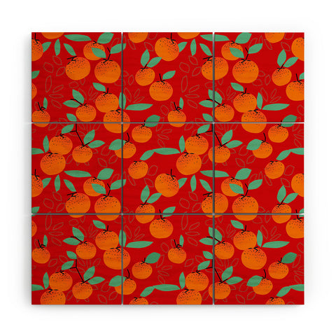 Mirimo Oranges on Red Wood Wall Mural