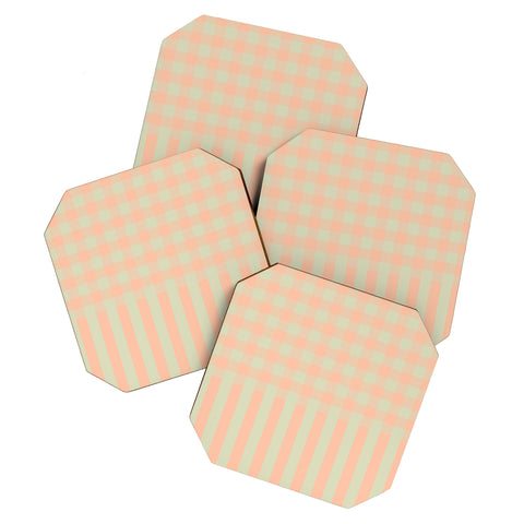 Mirimo Peach and Pistache Gingham Coaster Set