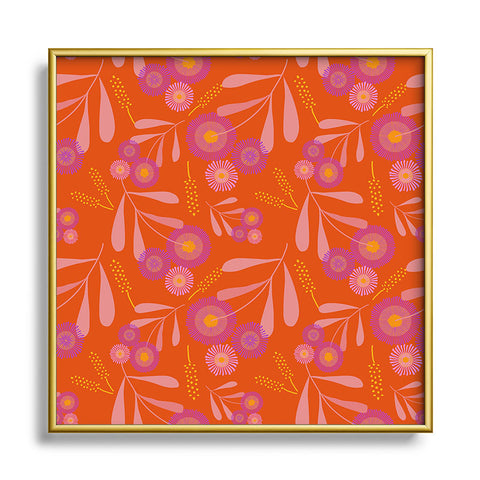 Mirimo Pink and Purple Floral Orange Metal Square Framed Art Print