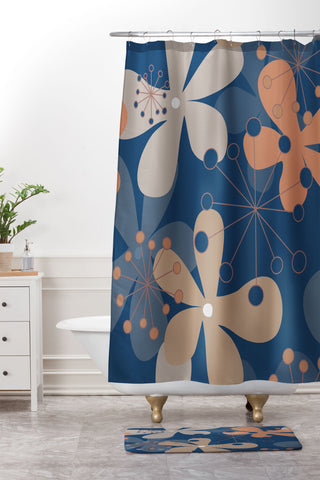 Mirimo PopBlooms Blue Shower Curtain And Mat