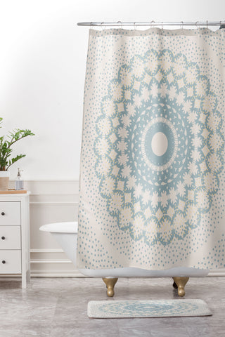 Mirimo Rustic Mandala Light Blue Shower Curtain And Mat