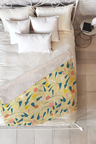 Mirimo Spring Sprouts Yellow Fleece Throw Blanket