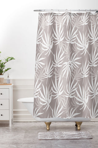 Mirimo Tropical Leaves on Beige Shower Curtain And Mat