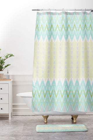 Mirimo Turquoise Chevron Dream Shower Curtain And Mat