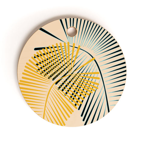 Mirimo Two Palm Leaves Yellow Cutting Board Round
