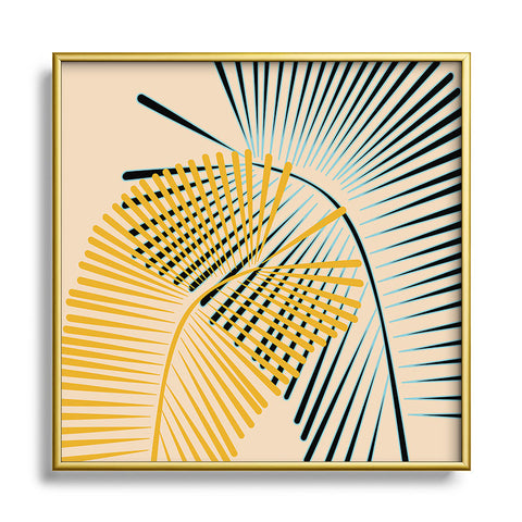 Mirimo Two Palm Leaves Yellow Metal Square Framed Art Print