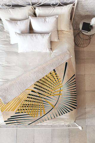 Mirimo Two Palm Leaves Yellow Fleece Throw Blanket