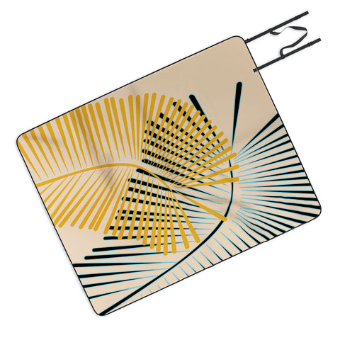 Mirimo Two Palm Leaves Yellow Picnic Blanket