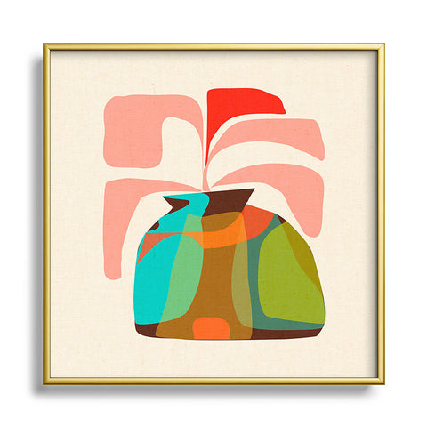 Mirimo Vase with Red Plant Metal Square Framed Art Print