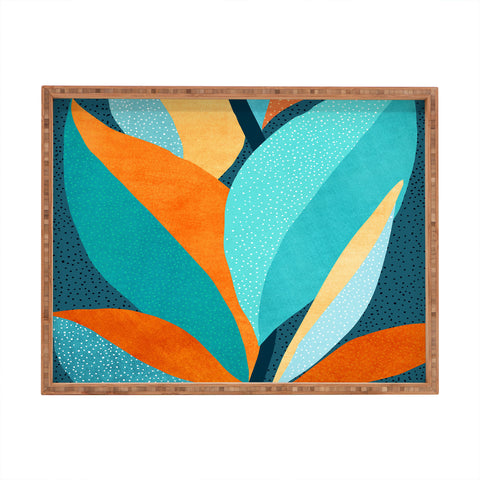 Modern Tropical Abstract Tropical Foliage Rectangular Tray