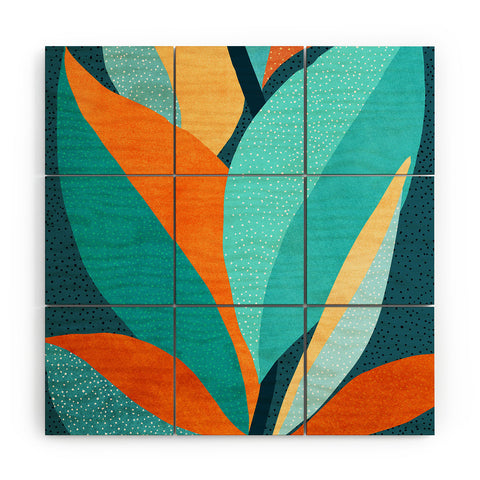 Modern Tropical Abstract Tropical Foliage Wood Wall Mural